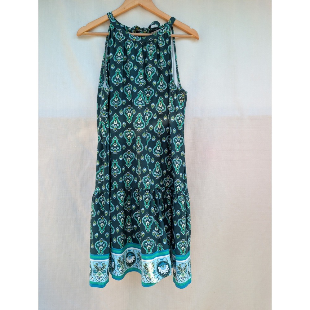 LOFT Green Paisley Halter Tiered Dress Sleeveless Medallion Print Size L 763738